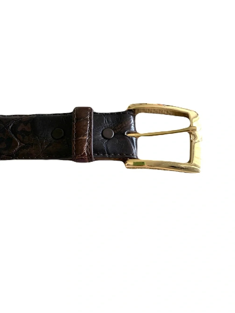 Mens 38 Rustic Rugged Brown Gold Buckle Genuine Alligator 1.5” Belt Made in USA